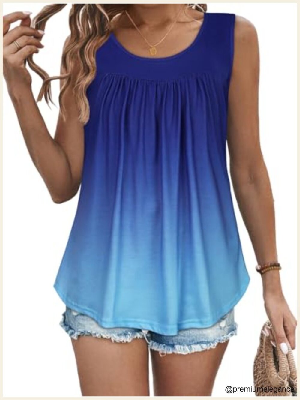 Women's Sleeveless Tank Top Loose Fit Pleated Summer Tunic Blouse